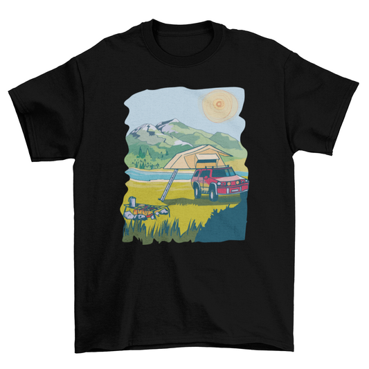 Camping lake landscape t-shirt